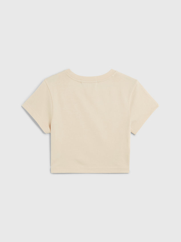 beige t-shirt o skróconym kroju z monogramem dla kobiety - calvin klein jeans