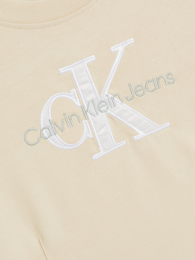 beige t-shirt o skróconym kroju z monogramem dla kobiety - calvin klein jeans