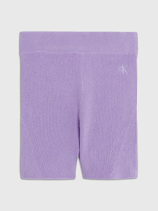 purple slim geribbeld gebreide korte broek voor dames - calvin klein jeans