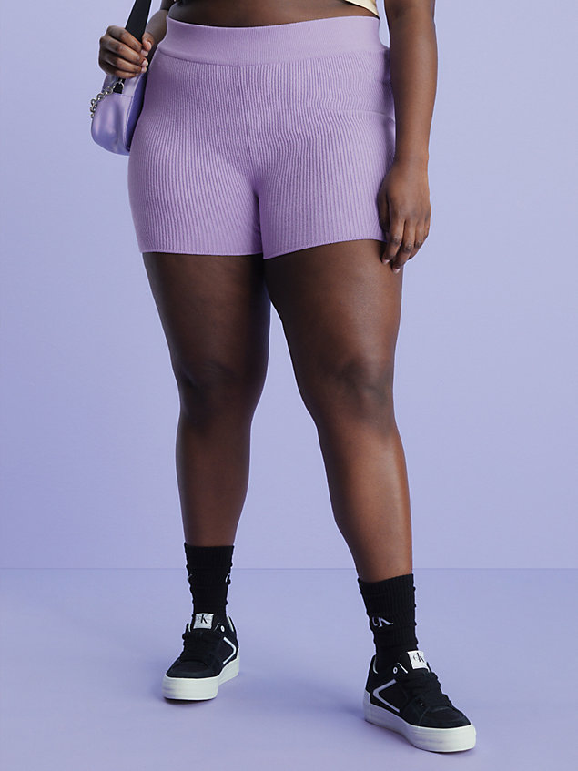 purple schmale rippstrick-shorts für damen - calvin klein jeans