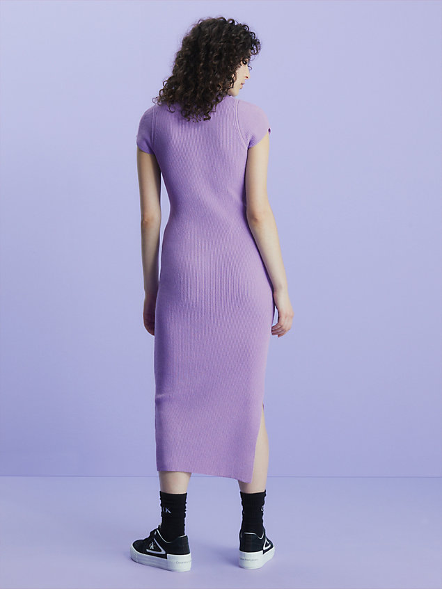 purple slim geribbeld gebreide midi-jurk voor dames - calvin klein jeans