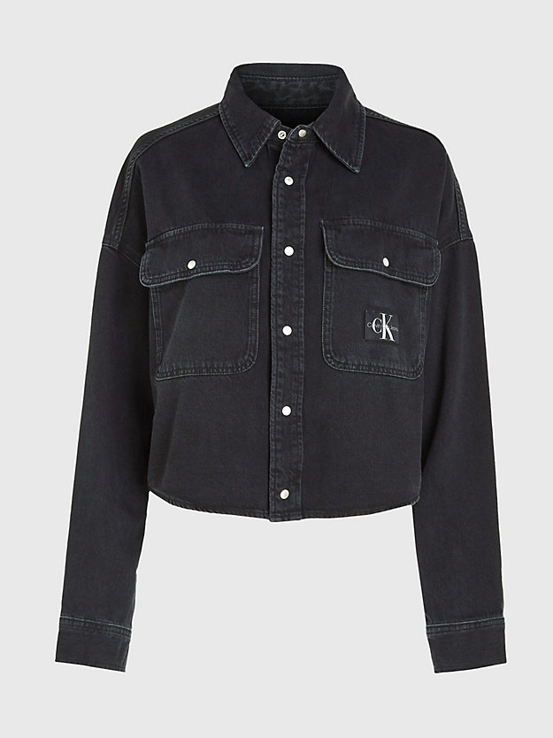denim black oversized cropped denim-hemd für damen - calvin klein jeans