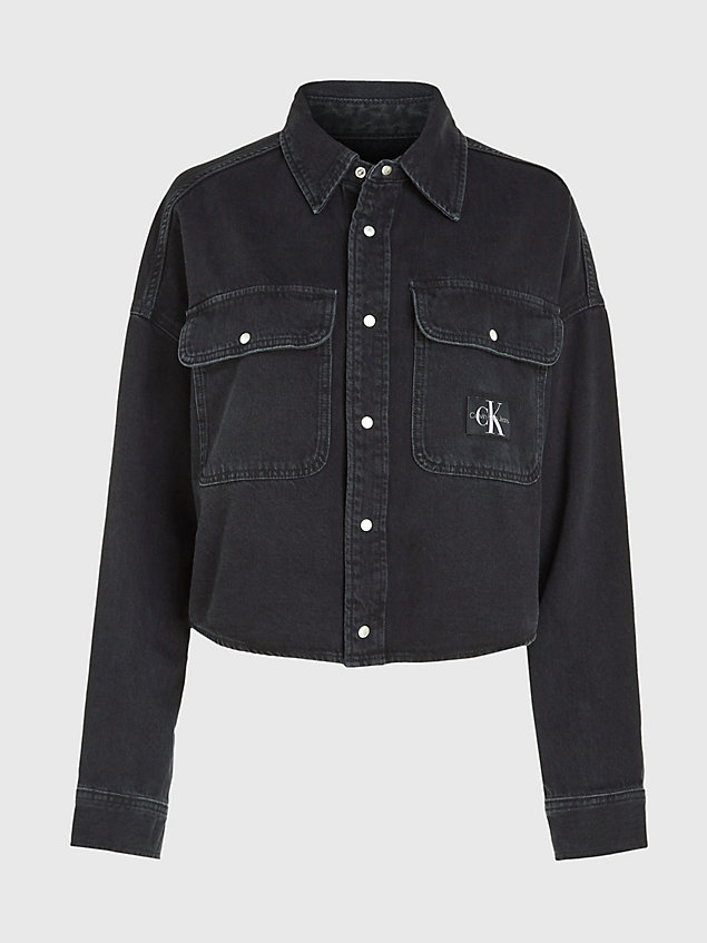 black oversized cropped denim-hemd für damen - calvin klein jeans