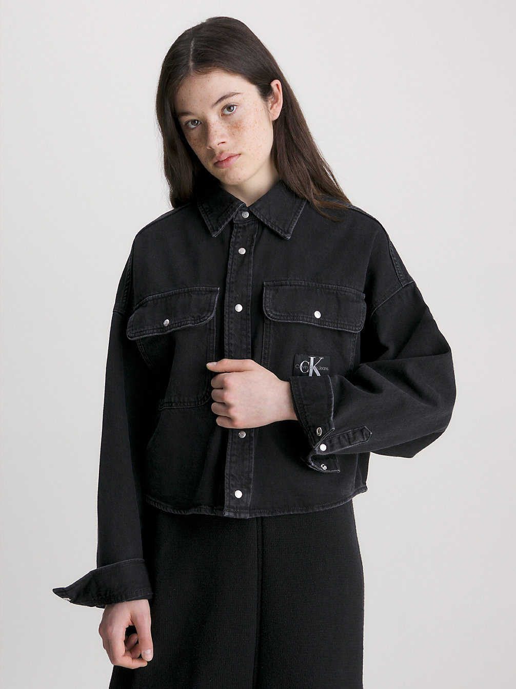 DENIM BLACK Oversized Cropped Denim-Hemd undefined Damen Calvin Klein