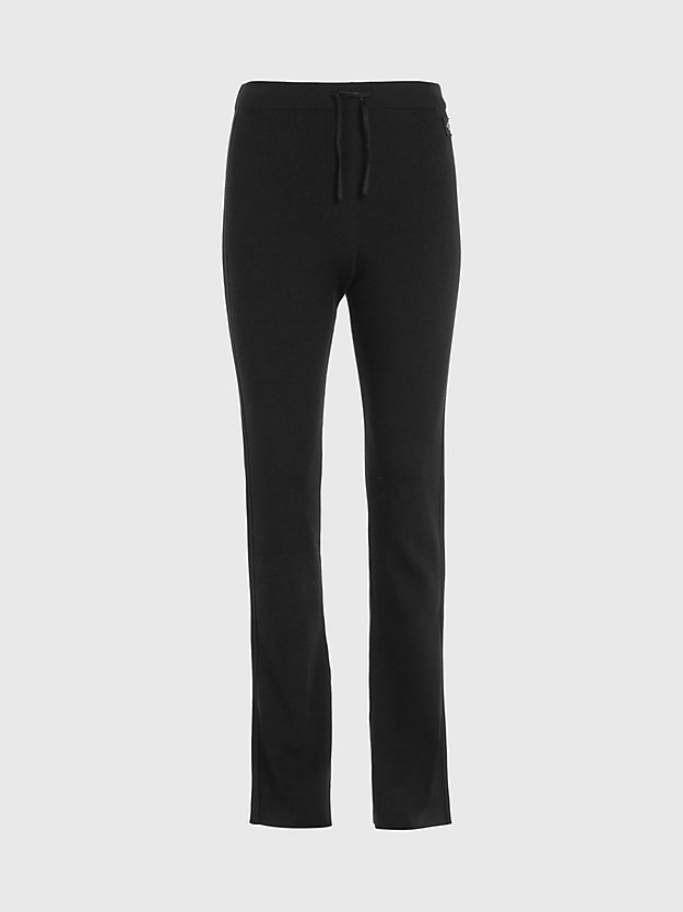 ck black schmale gerippte badge-jogginghose für damen - calvin klein jeans