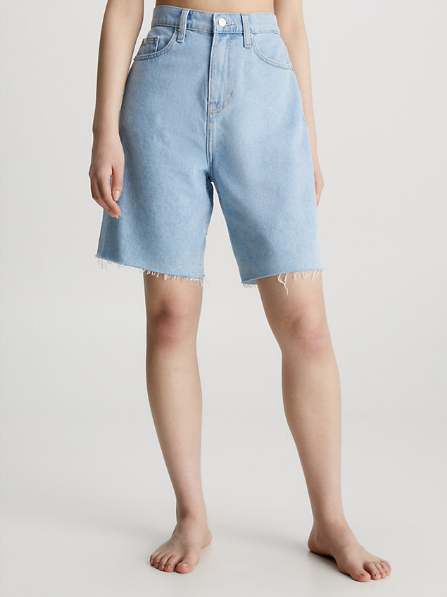 blue lässige denim-shorts mit hoher bundhöhe für damen - calvin klein jeans
