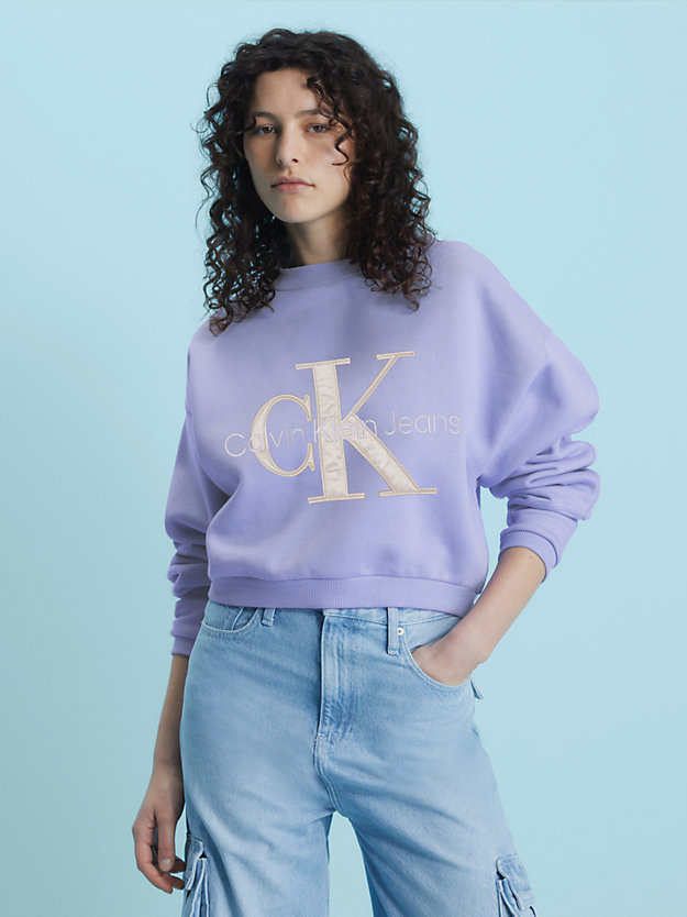hyacinth hues cropped monogram sweatshirt for women calvin klein jeans