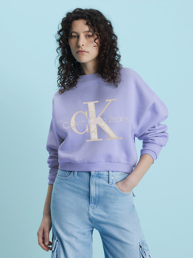 purple cropped monogramm-sweatshirt für damen - calvin klein jeans