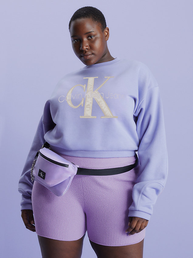 purple cropped monogram sweatshirt for women calvin klein jeans