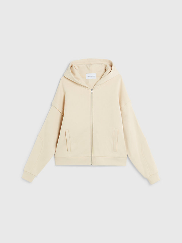 beige relaxed zip up hoodie for women calvin klein jeans