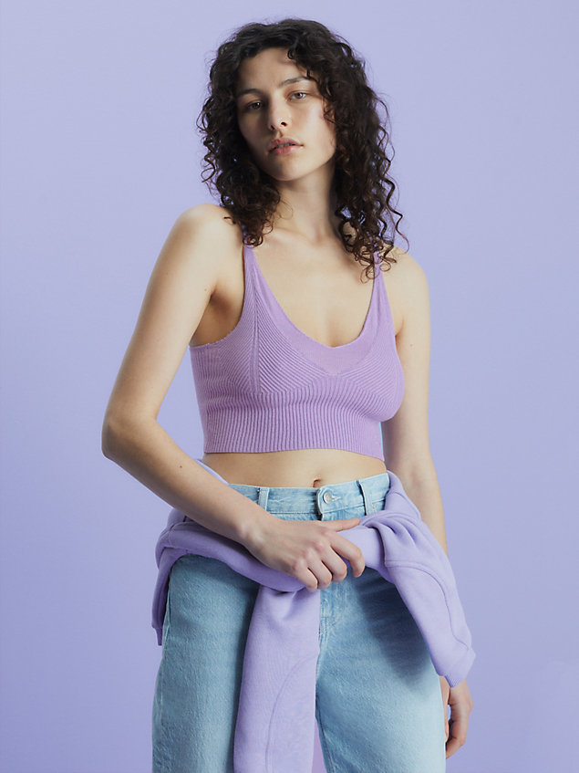 purple top bralette z dzianiny ściągaczowej dla kobiety - calvin klein jeans
