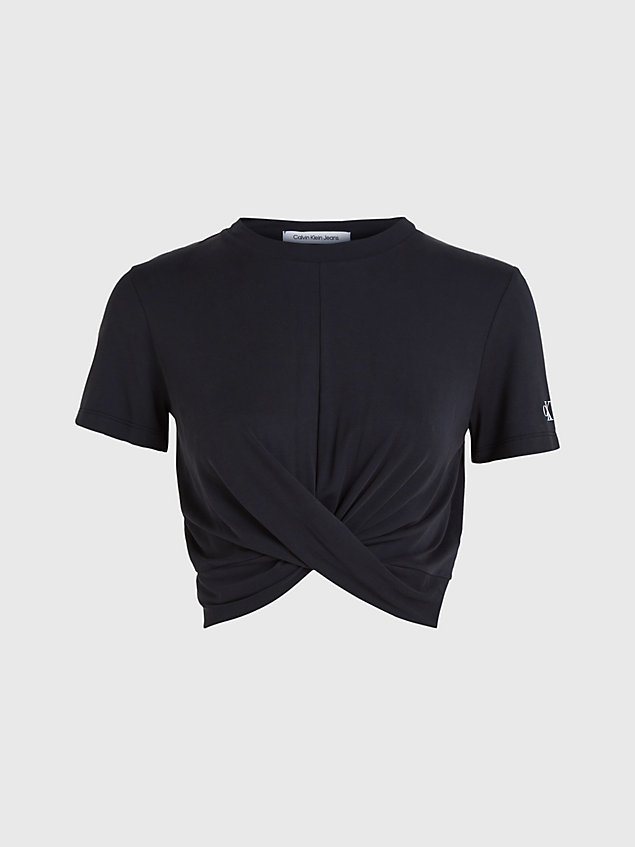 black cropped t-shirt mit dreh-detail für damen - calvin klein jeans