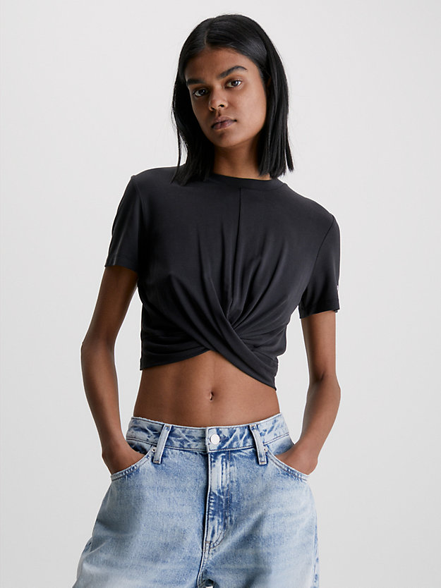 t-shirt corta incrociata ck black da donna calvin klein jeans