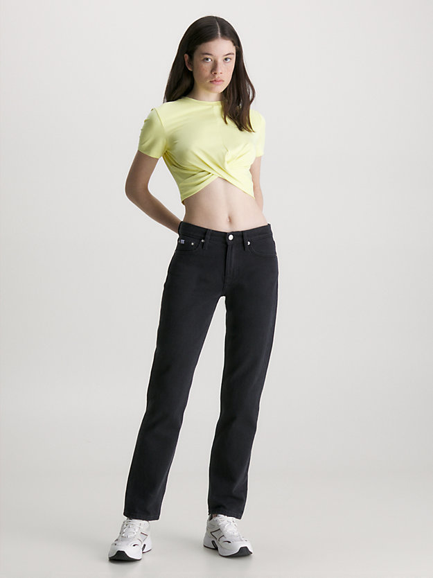yellow sand cropped gedraaid t-shirt voor dames - calvin klein jeans