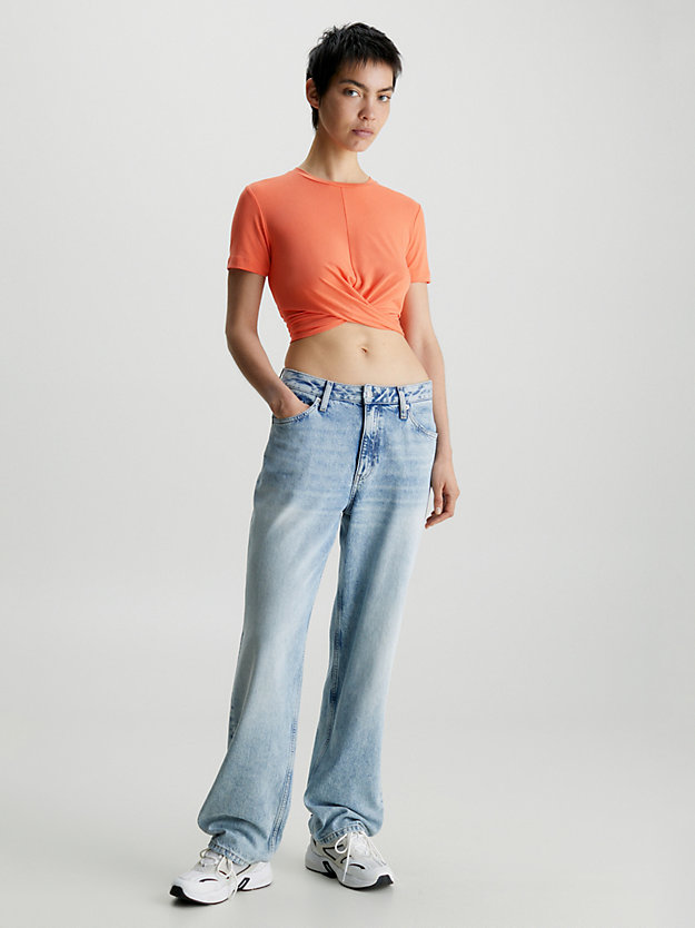 summer squash cropped gedraaid t-shirt voor dames - calvin klein jeans