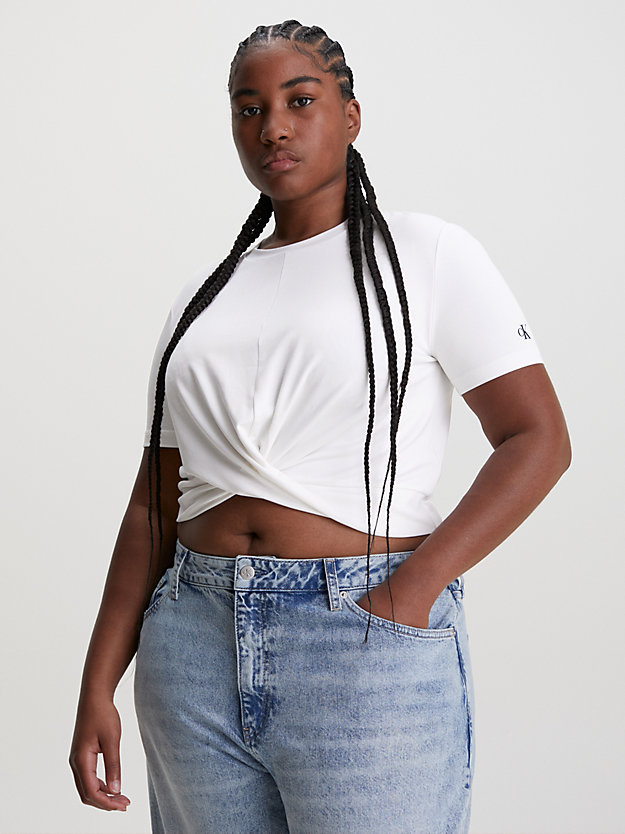BRIGHT WHITE Cropped gedraaid T-shirt voor dames CALVIN KLEIN JEANS