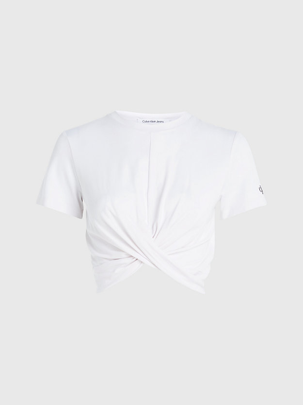 bright white t-shirt o skróconym kroju ze skręceniem dla kobiety - calvin klein jeans