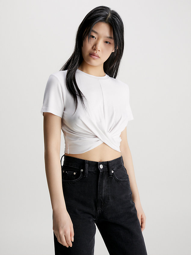 white cropped t-shirt mit dreh-detail für damen - calvin klein jeans