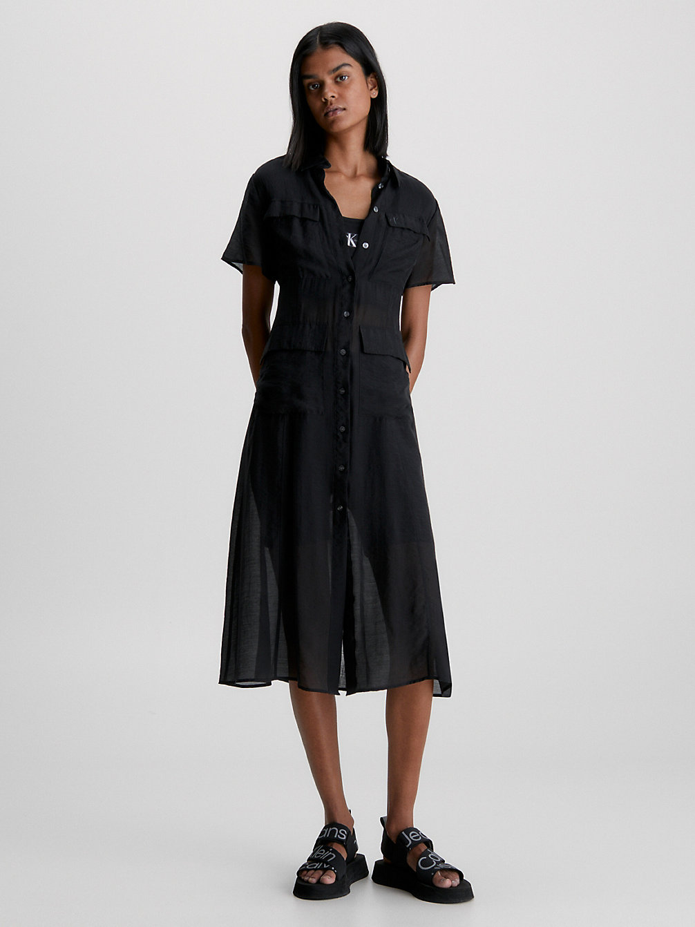 CK BLACK Robe-Chemise Longueur Midi Transparente undefined femmes Calvin Klein