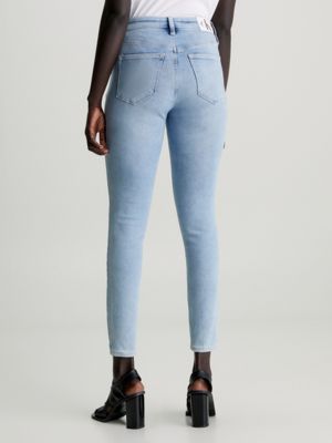 Express High Waisted Light Wash Raw Hem Straight Ankle Jeans