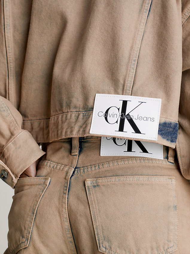 brown relaxed cropped denim jacket for women calvin klein jeans