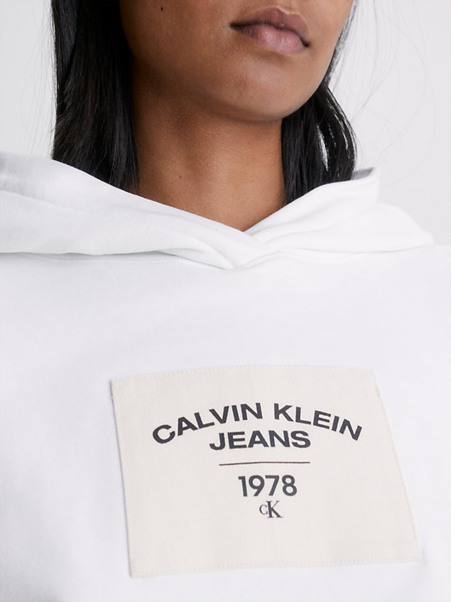 white luźna bluza z kapturem z logo dla kobiety - calvin klein jeans