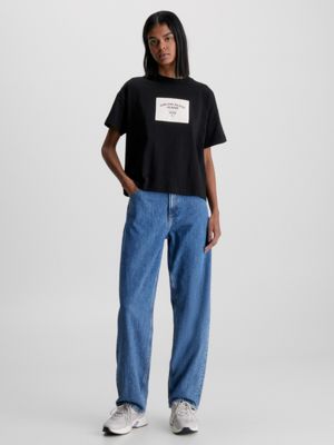 ck black logo patch t-shirt for women calvin klein jeans