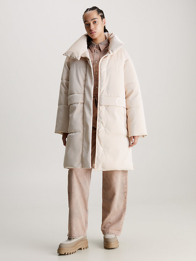 putty beige relaxed soft shine puffer coat for women calvin klein jeans