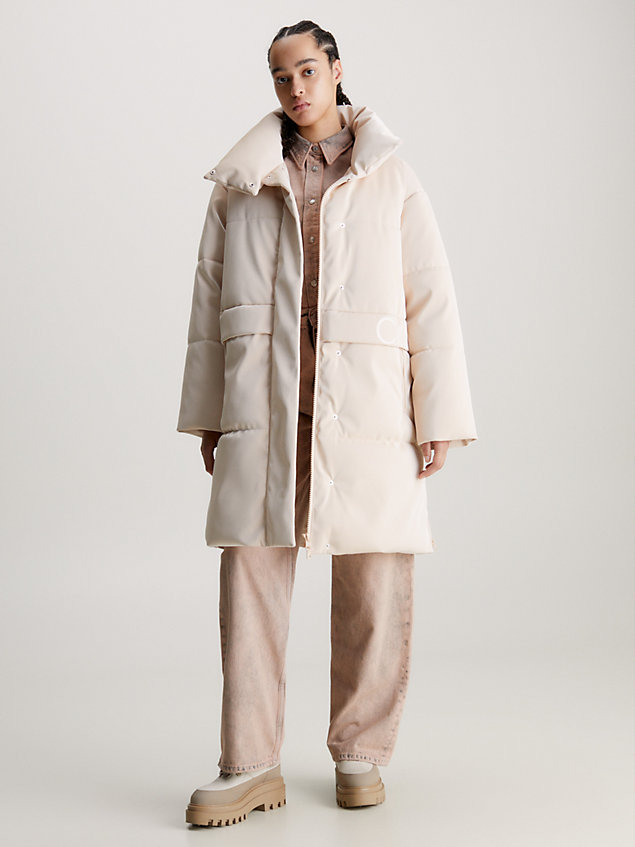 beige relaxed soft shine puffer coat for women calvin klein jeans