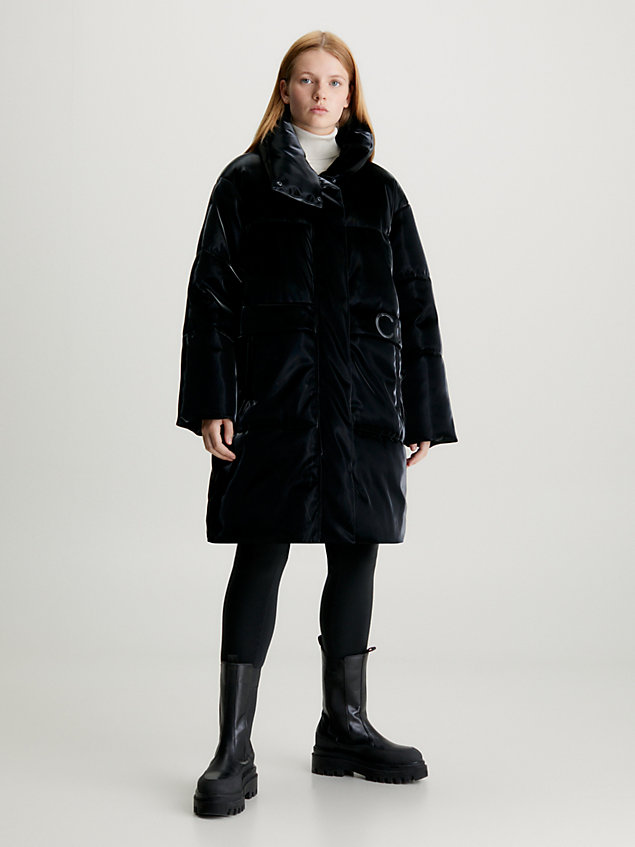 black relaxed soft shine puffer coat for women calvin klein jeans