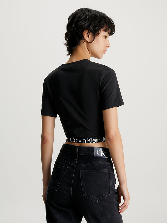 black slim cropped logo tape t-shirt for women calvin klein jeans