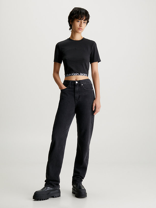black slim cropped logo tape t-shirt for women calvin klein jeans