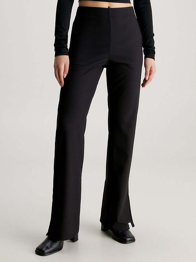 black straight ribbed jersey trousers for women calvin klein jeans