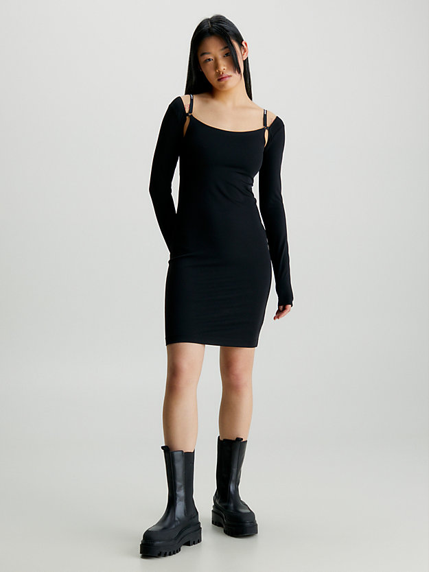 ck black strap detail bodycon mini dress for women calvin klein jeans