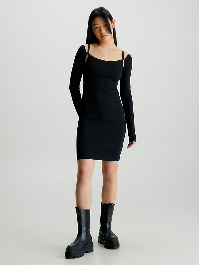 black obcisła sukienka mini z ozdobnymi ramiączkami dla kobiety - calvin klein jeans