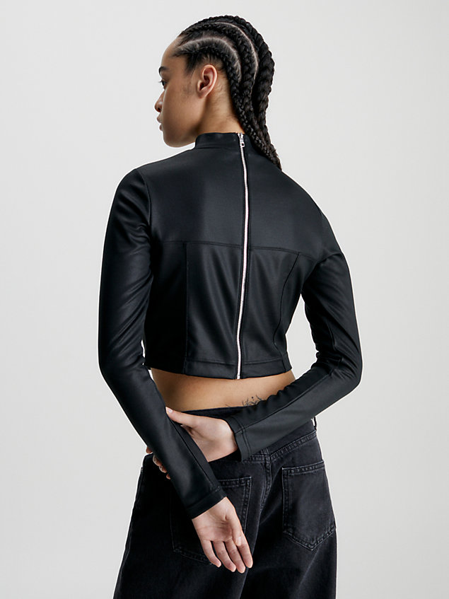 black coated milano jersey zip up top for women calvin klein jeans