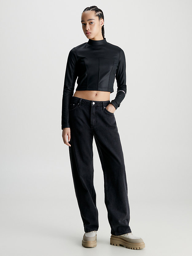 ck black coated milano jersey zip up top for women calvin klein jeans