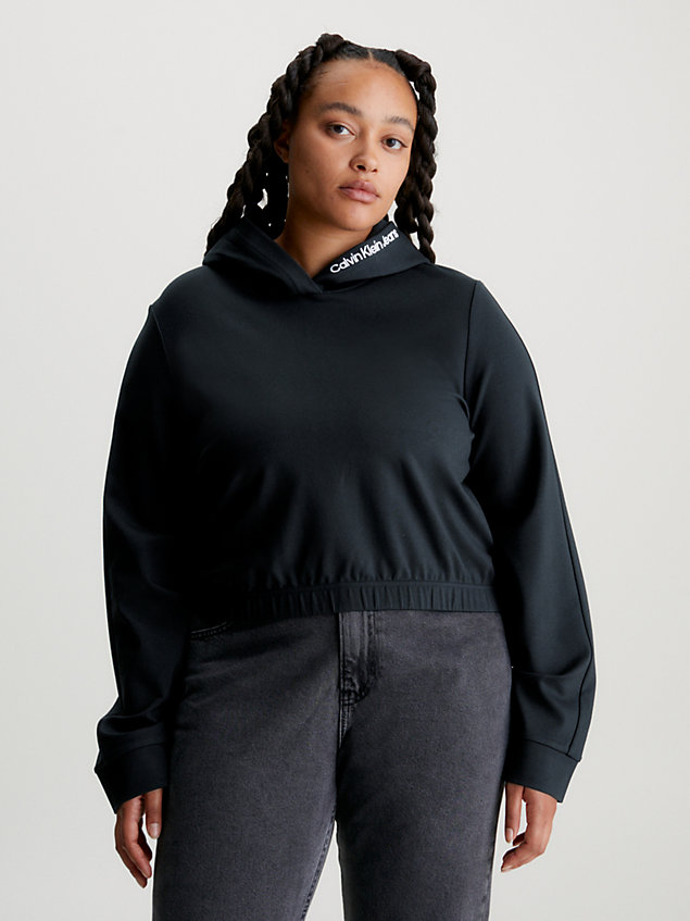black cropped hoodie aus milano-jersey für damen - calvin klein jeans