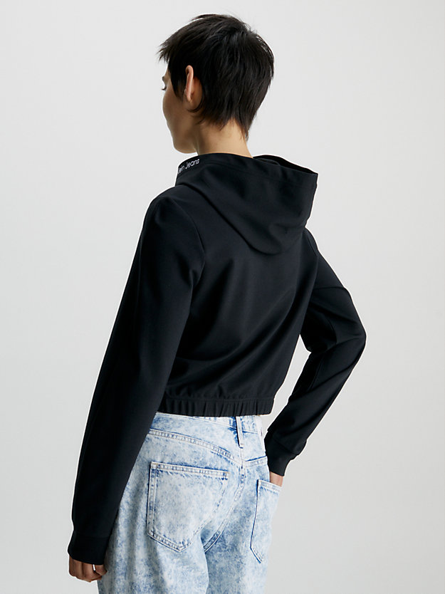 sweat-shirt à capuche court en jersey milano ck black pour femmes calvin klein jeans