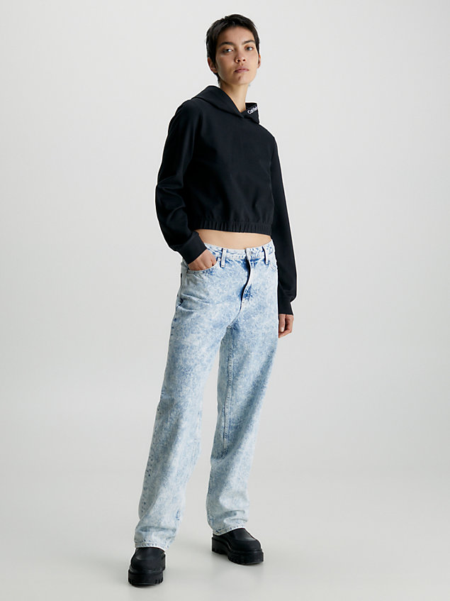 black bluza z kapturem z dżerseju milano o skróconym fasonie dla kobiety - calvin klein jeans