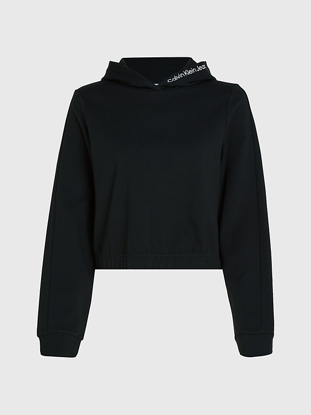 sweat-shirt à capuche court en jersey milano black pour femmes calvin klein jeans