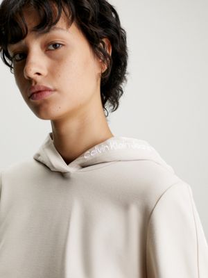 plaza taupe cropped hoodie aus milano-jersey für damen - calvin klein jeans