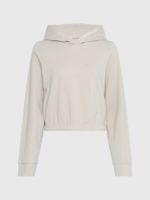 plaza taupe cropped hoodie aus milano-jersey für damen - calvin klein jeans