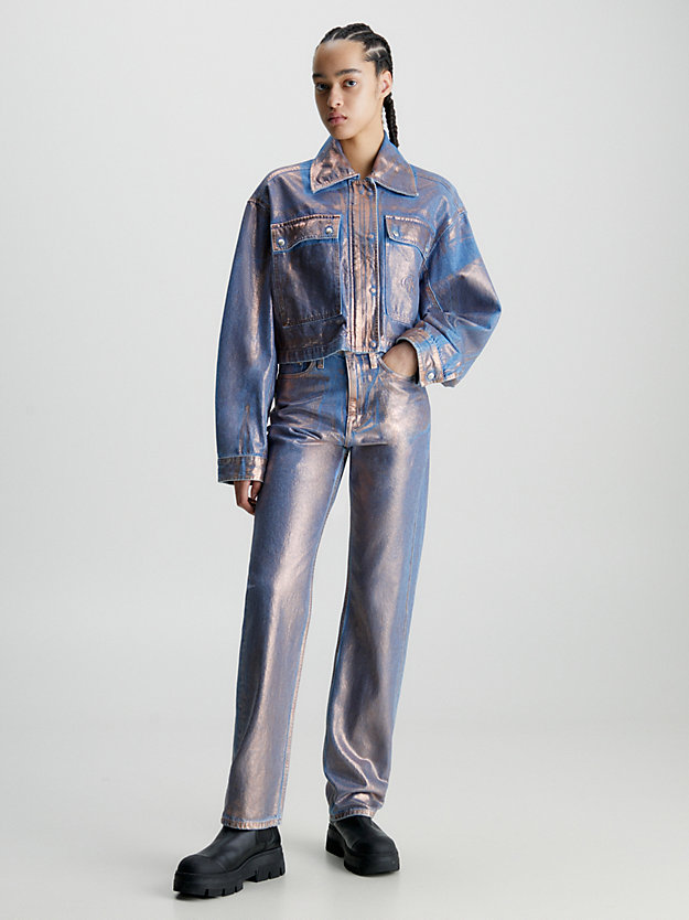 chemise veste courte en jean métallisé denim medium pour femmes calvin klein jeans