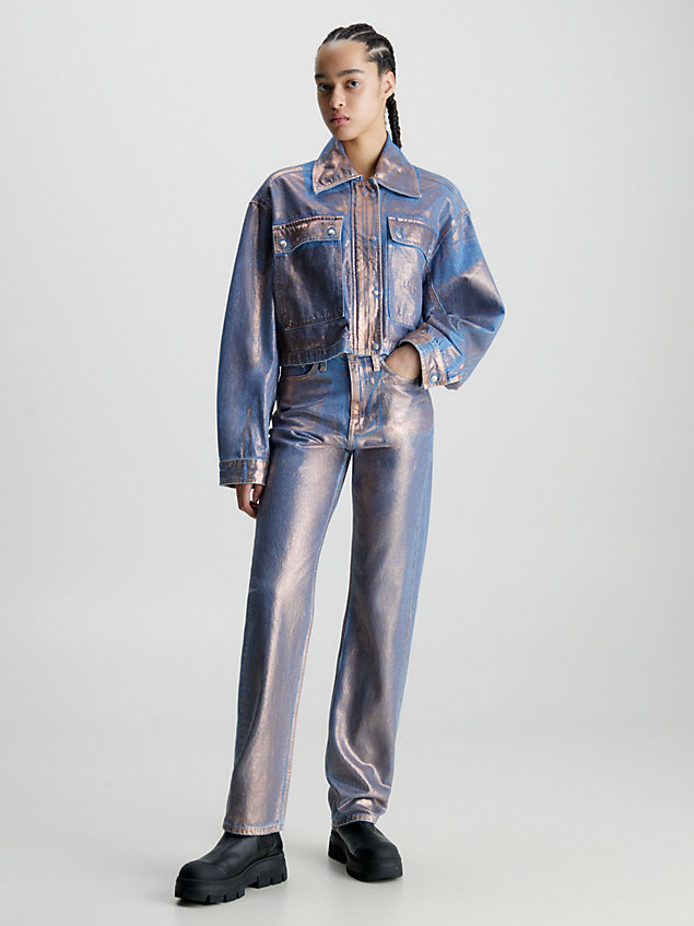 orange cropped metallic denim overhemdjack voor dames - calvin klein jeans