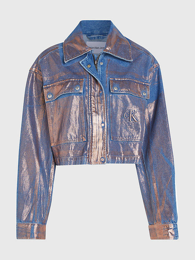 denim medium cropped metallic denim shirt jacket for women calvin klein jeans