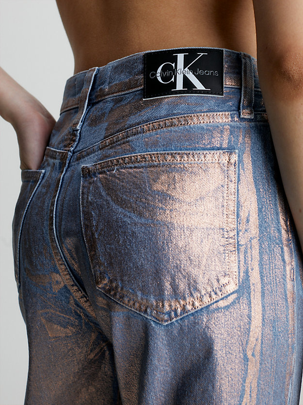 high rise straight metallic jeans denim medium da donna calvin klein jeans