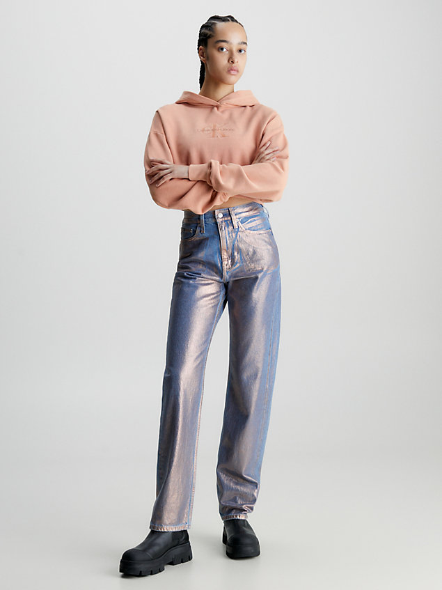 orange high rise straight metallic jeans for women calvin klein jeans