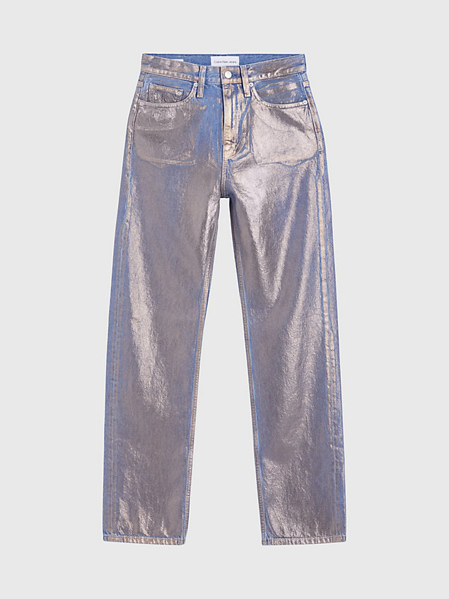 jean droit taille haute fini métallisé orange pour femmes calvin klein jeans
