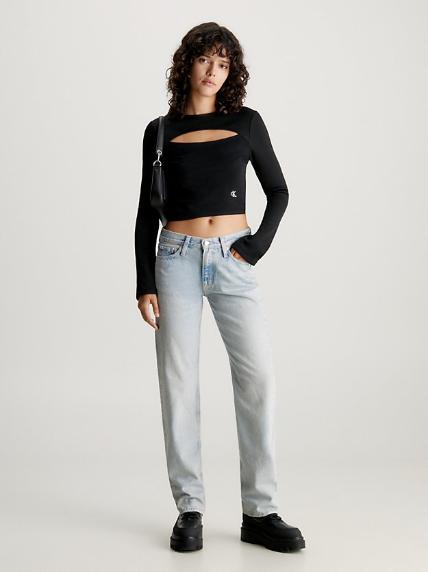 jean droit taille basse avec logo denim light pour femmes calvin klein jeans